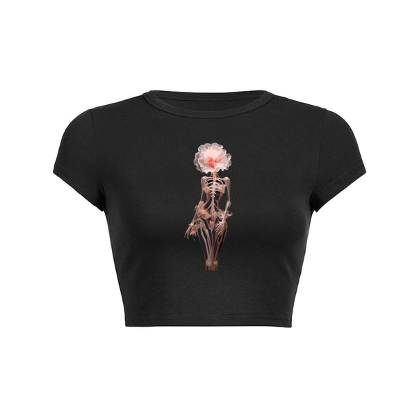 T-shirt bébé court à imprimé tête de mort et fleurs 