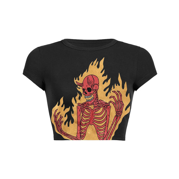 T-shirt bébé imprimé squelette de démon de feu 