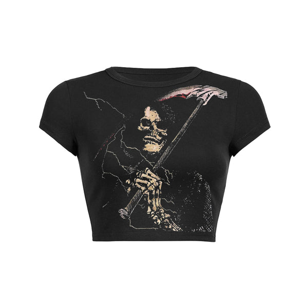 T-shirt bébé à poches obliques et imprimé squelette de la mort 