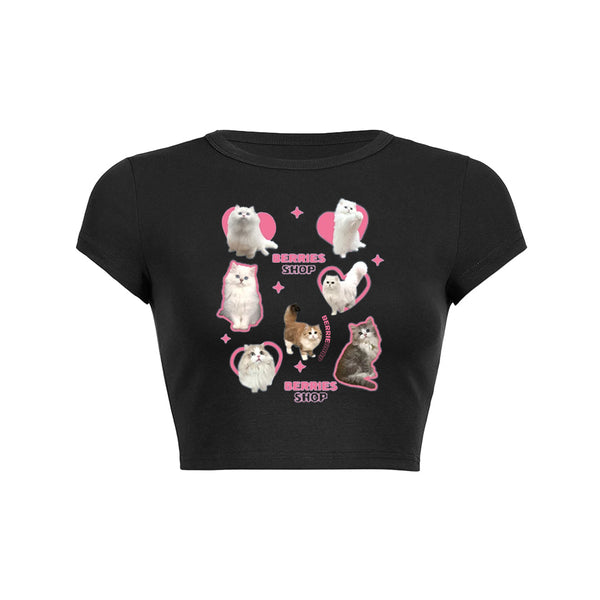T-shirt bébé court à imprimé de nombreux chats 