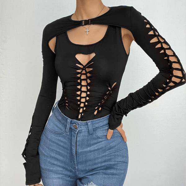 Body uni à manches longues et boucle ajourée 