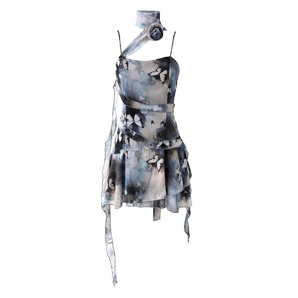 Mini-robe camisole en mousseline à imprimé papillon 