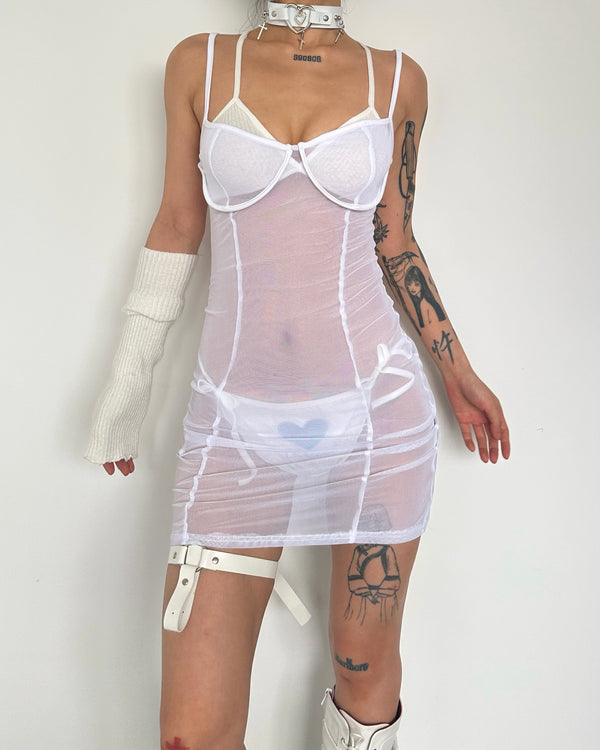 Sheer mesh see through solid low cut cami mini dress  | samba dress