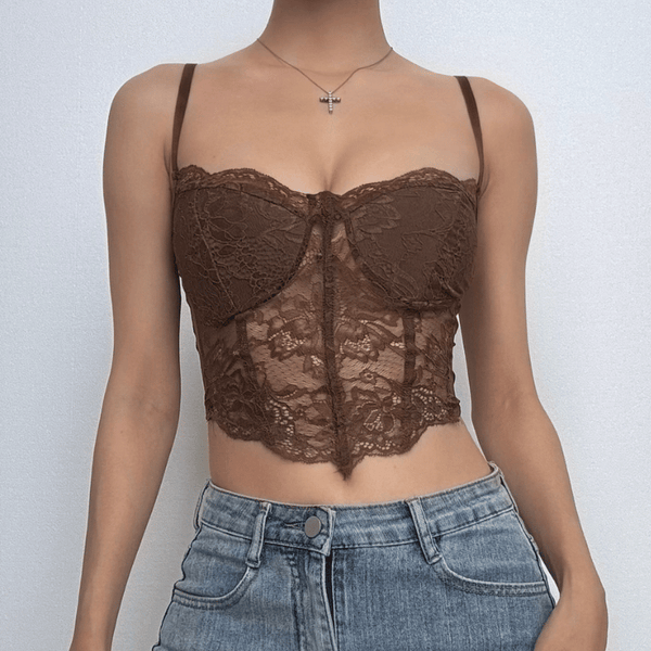 Haut bustier en dentelle à col en V et dos nu uni 