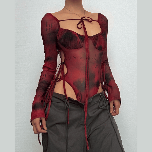 Body à manches longues en maille froncée tie-dye 