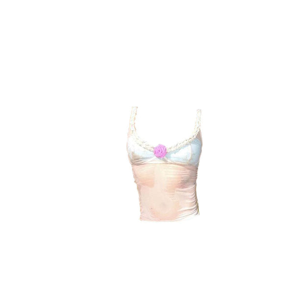 Haut caraco transparent en maille avec appliques florales 