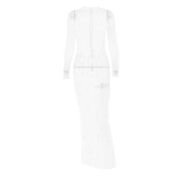 Long sleeve sheer mesh zip-up stitch maxi dress  | samba dress