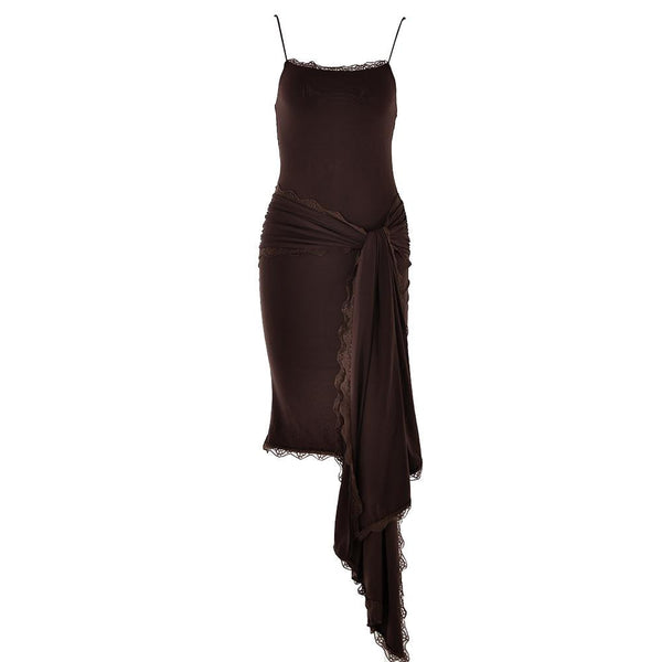 Lace hem irregular ruffle cami midi dress
