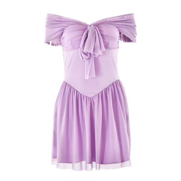 Short sleeve off shoulder knotted mesh patchwork mini dress