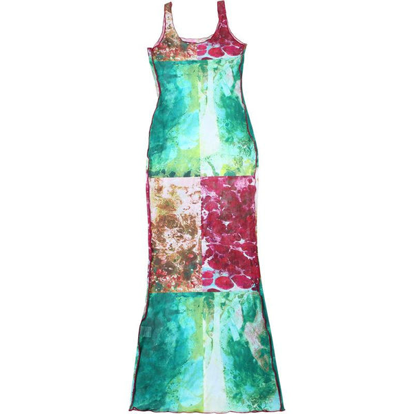 Sheer mesh ruffle square neck print tank maxi dress  | samba dress