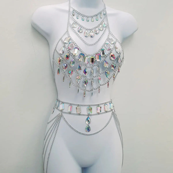 Ensemble de chaîne de taille en métal creux avec cristal licou