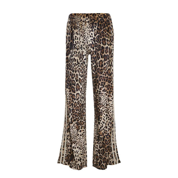 Pantalon taille moyenne à imprimé léopard contrasté et patchwork 