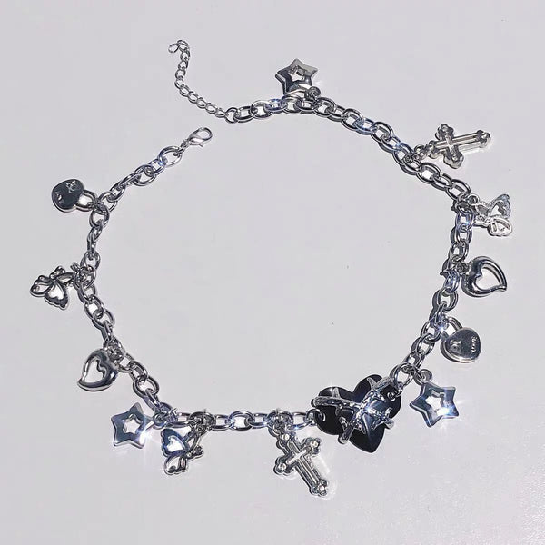Collier ras du cou réglable avec pendentif en chaîne en métal