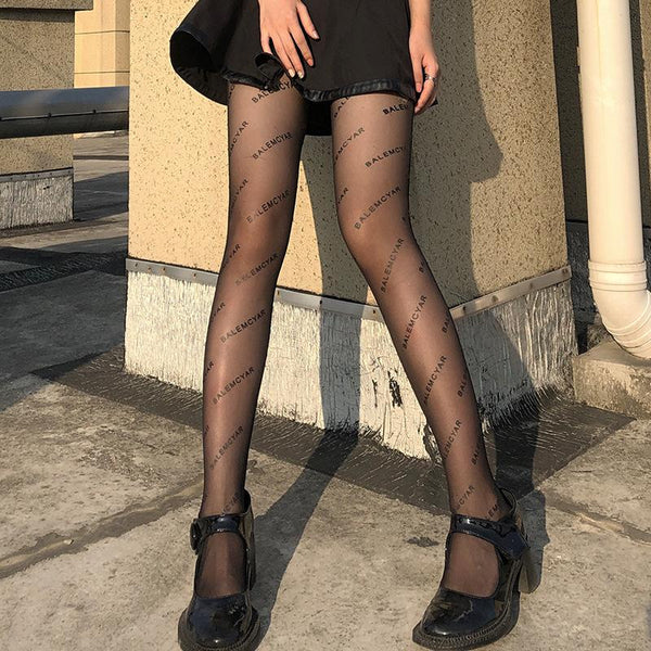 Collants en maille transparente à imprimé lettre 
