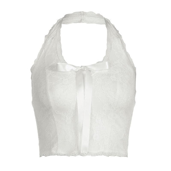 Haut dos nu en dentelle avec nœud papillon et ruban 