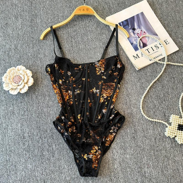 Body corset à imprimé floral en dentelle 