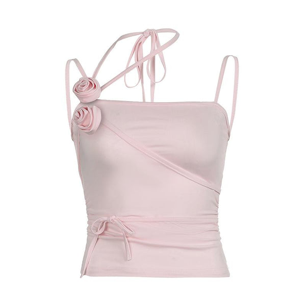 Flower applique knotted square neck cami top