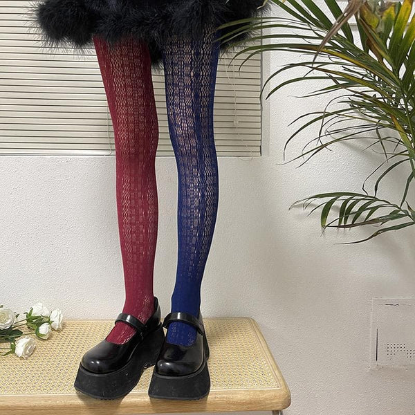 Collants contrastés en dentelle transparente ajourée 