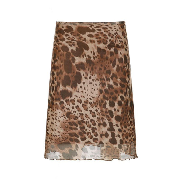 Jupe midi taille basse en maille à imprimé léopard 
