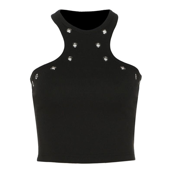 Crewneck sleeveless solid crop top