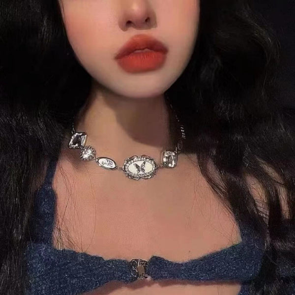 Collier ras du cou réglable en métal avec strass