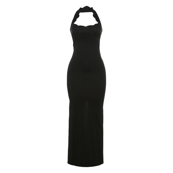 Halter hollow out backless high slit maxi dress