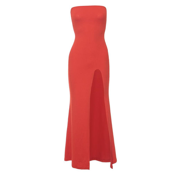 High slit solid backless tube maxi dress  | red tango dress