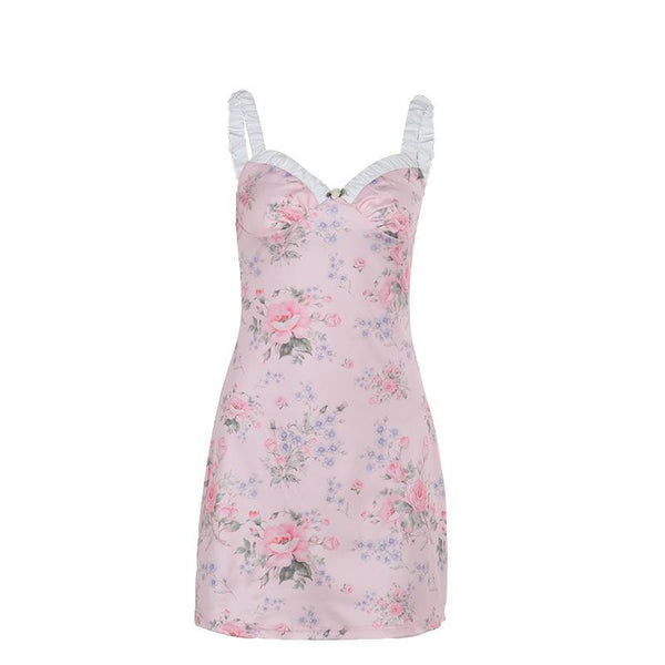 Robe courte à imprimé fleuri et col en cœur 