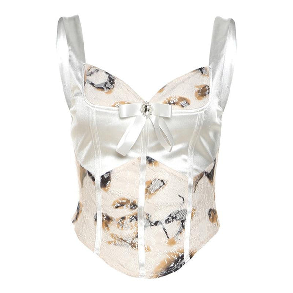 Haut bustier en patchwork de dentelle à imprimé nœud papillon 