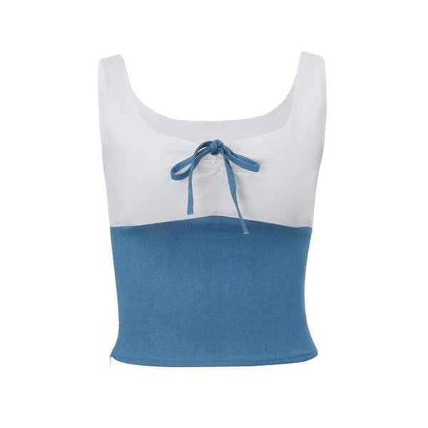 Débardeur zippé en denim froncé avec nœud papillon 