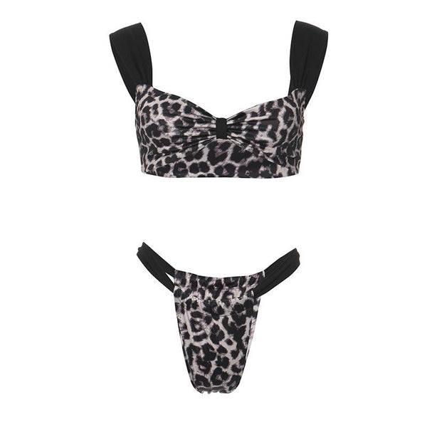 Leopard print patchwork backless crop pant set