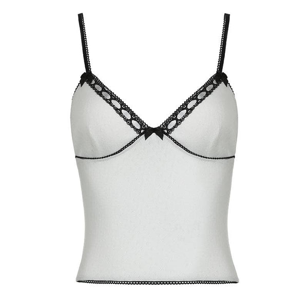 Haut camisole dos nu avec col en V et ourlet en dentelle 