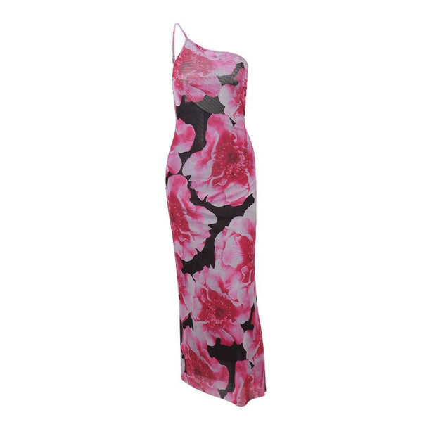 Robe midi asymétrique à imprimé floral irrégulier 