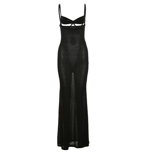 Robe longue transparente à col en V et dos nu 