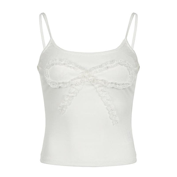 Haut caraco uni à motif nœud papillon et ourlet en dentelle 