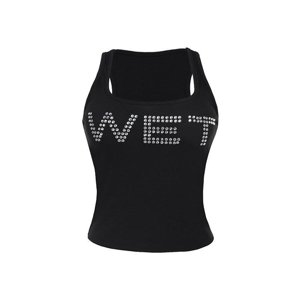 U neck beaded solid tank top