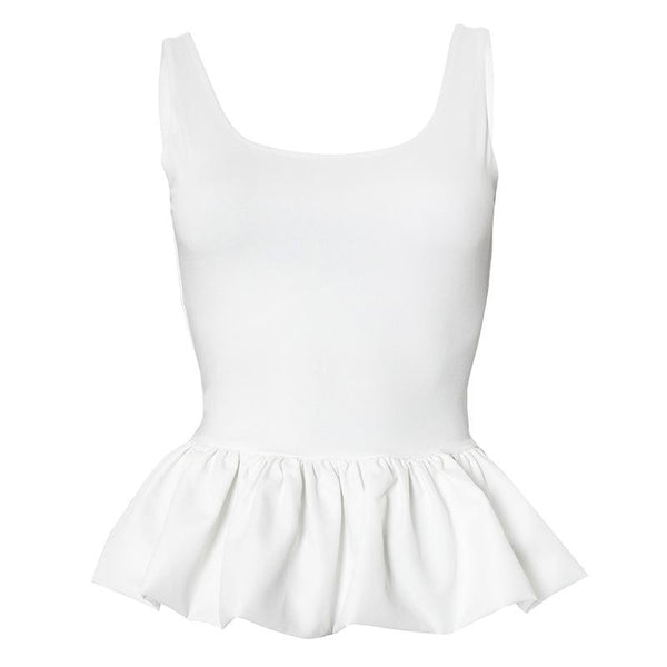 U neck backless ruffle ruched solid tank top