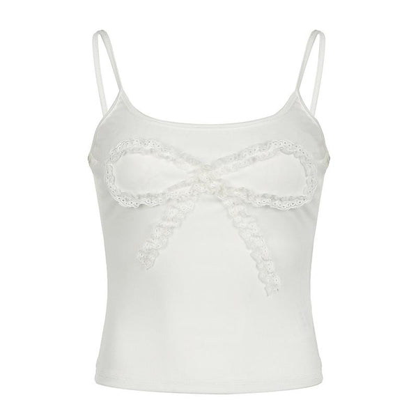 U neck butterfly pattern lace hem cami top