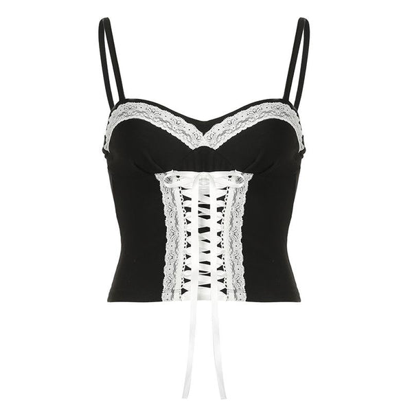 Lace up sweetheart neck cami top