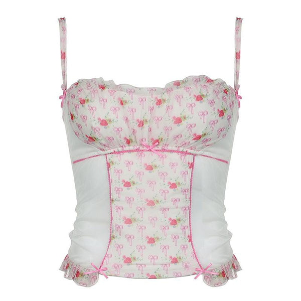 Haut caraco à imprimé nœud papillon et patchwork à volants 