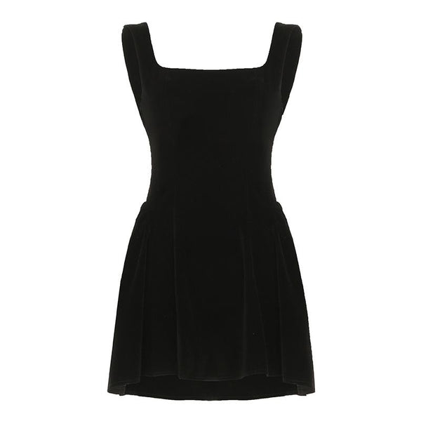 Mini-robe camisole zippée en velours à col carré 
