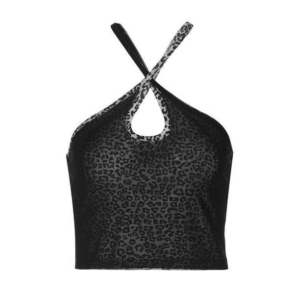 Haut camisole ajouré croisé à imprimé léopard 
