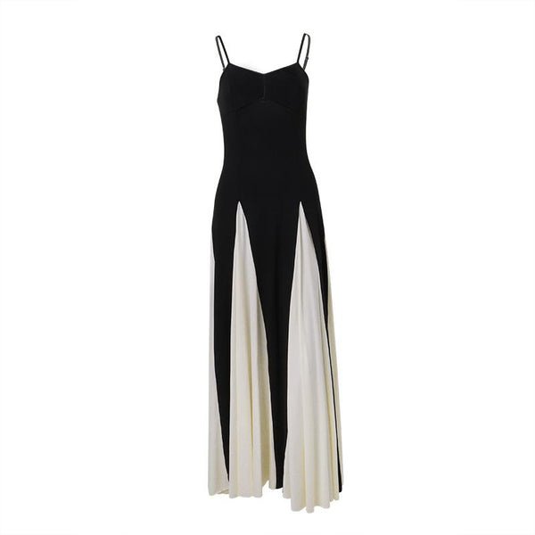 V neck patchwork contrast cami maxi dress