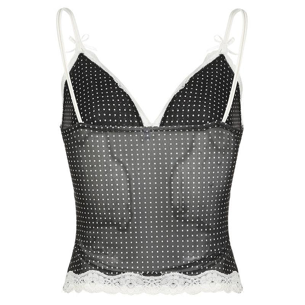 Haut caraco transparent en maille avec ourlet en dentelle à pois 