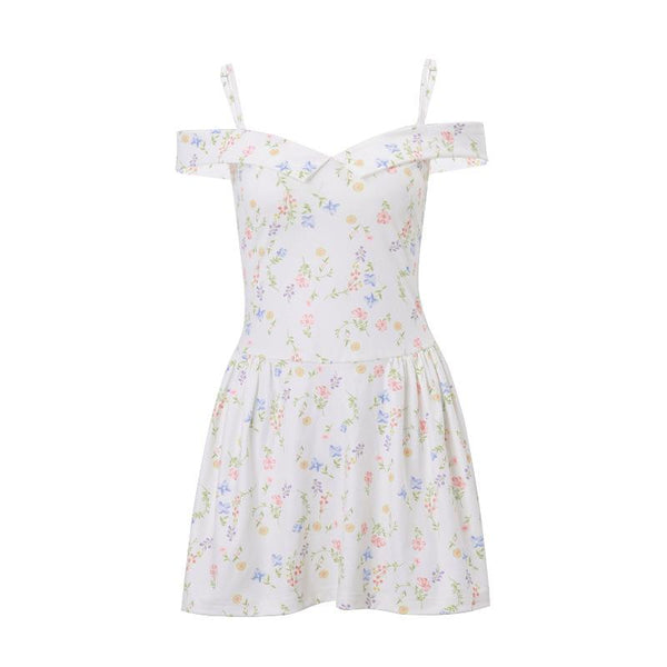 Turnover collar off shoulder zip-up cami mini dress