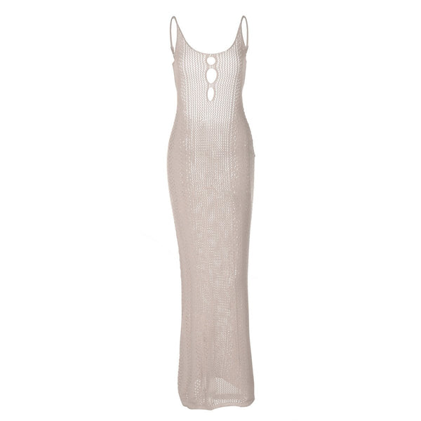 Knitted hollow out backless cami maxi dress