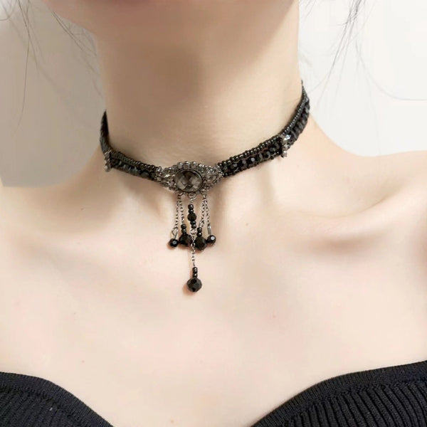 Collier ras du cou superposé avec pendentif en cristal strass