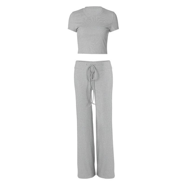 Short sleeve crewneck drawstring pant set