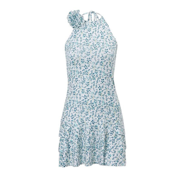Mini-robe à imprimé floral et appliques licou 
