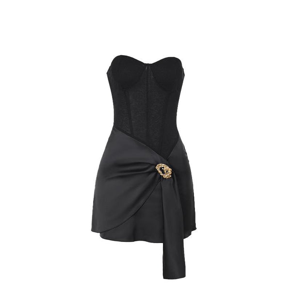 Robe mini bustier à col en cœur et appliques métalliques 
